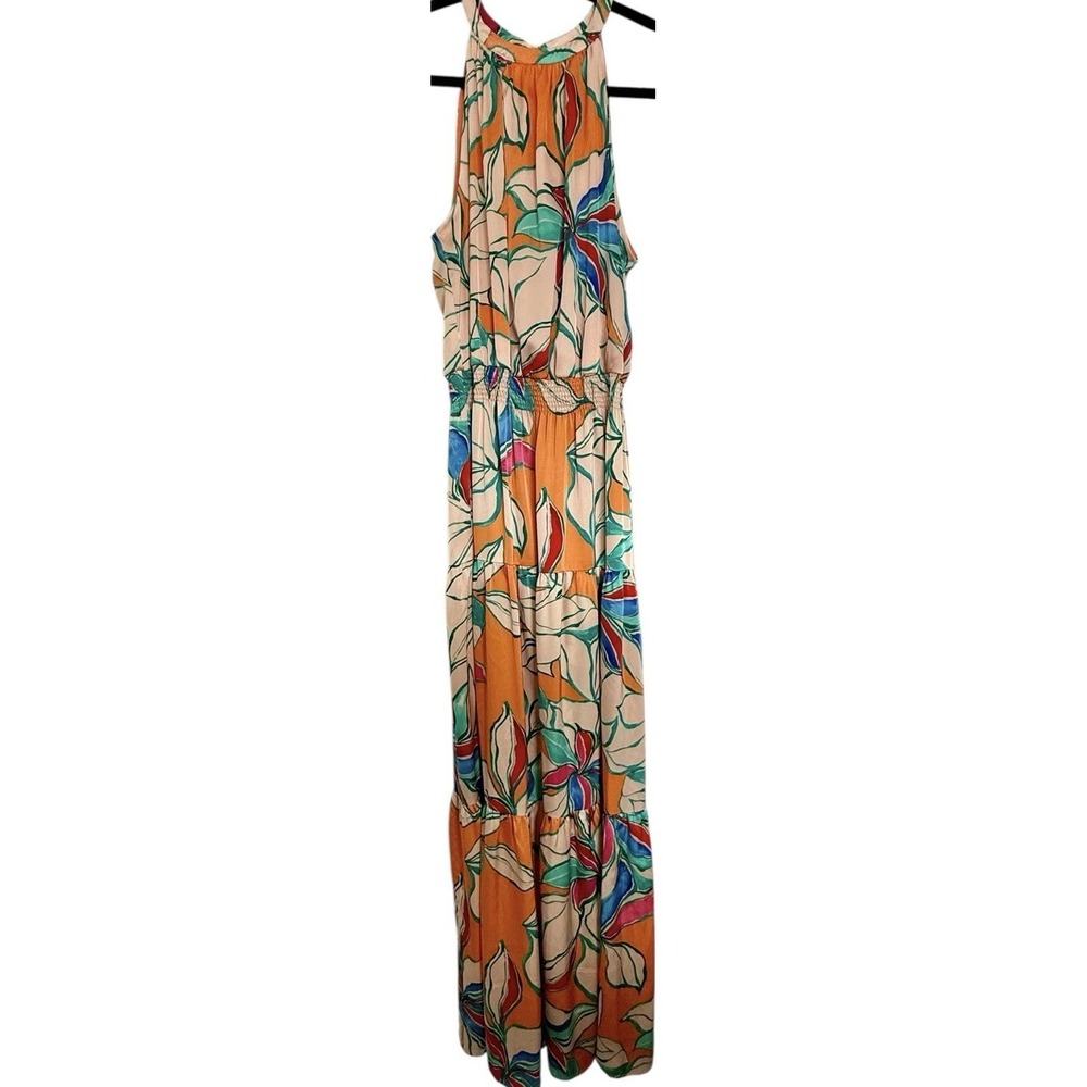 Tahari Orange Floral Halter Maxi Dress - Size M - NWT